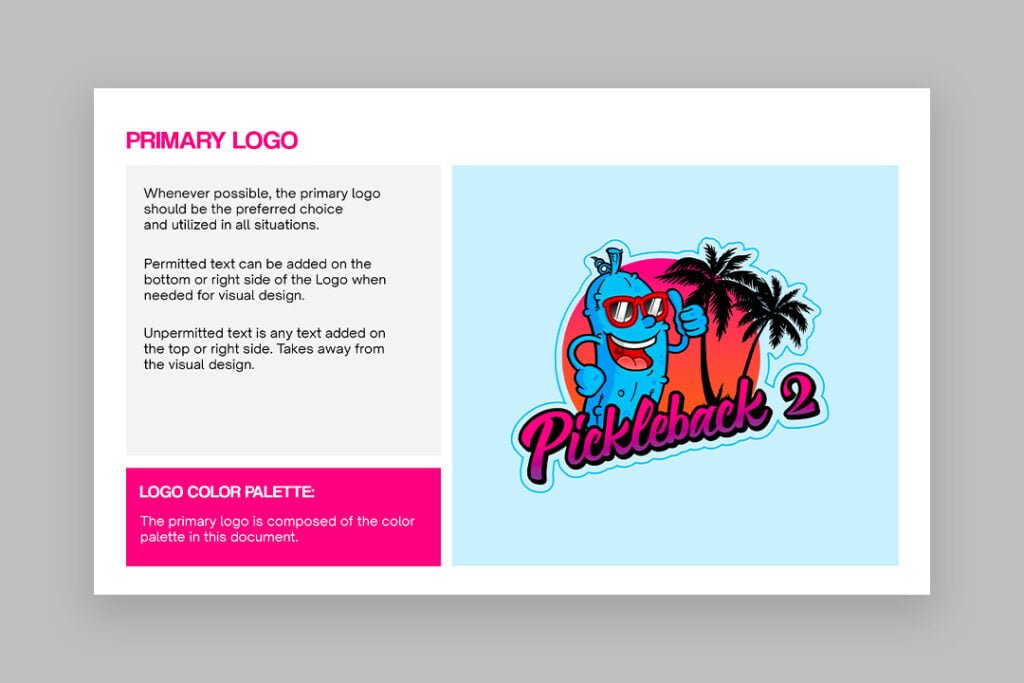 Our Work Branding guidelinesidentity book Pickleback2